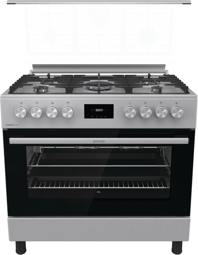 Gorenje 90 cm Freestanding Gas Cooker GGI9C20X– Powerful 5-Burner Stove with Triple Ring Burner, 105L Fan-Assisted Oven, and Catalytic Self-Cleaning