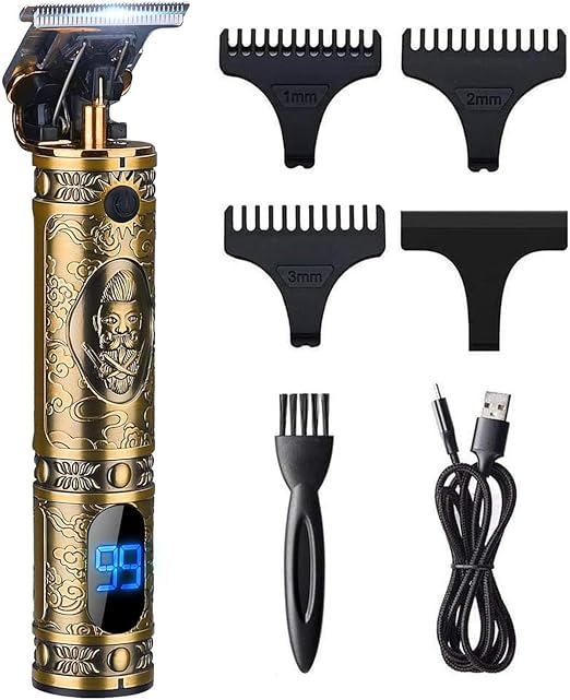 T9 Professional Hair Clipper - Gold Digital Display Wireless Hair Clipper with 3 Combs and USB Charger - Gold