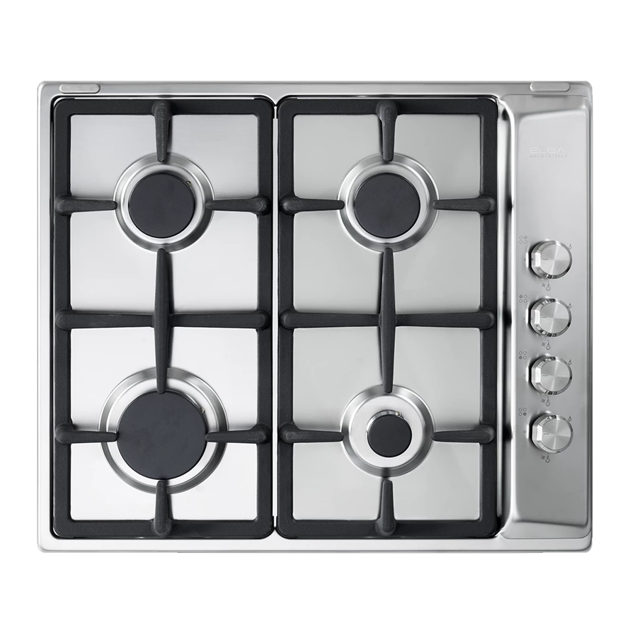 60 cm stainless steel Gas hob, 4 gas burners, cast iron pan supports, safety devices.ENS65-444XD