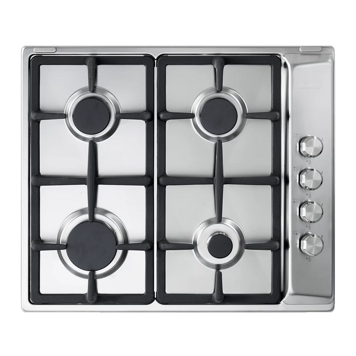 60 cm stainless steel Gas hob, 4 gas burners, cast iron pan supports, safety devices.ENS65-444XD