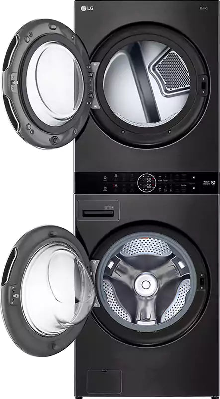 LG WashTower™ غسالة تعبئة أمامية، غسالة 21 كجم + مجفف 16 كجم، أسود، FWT2116BS